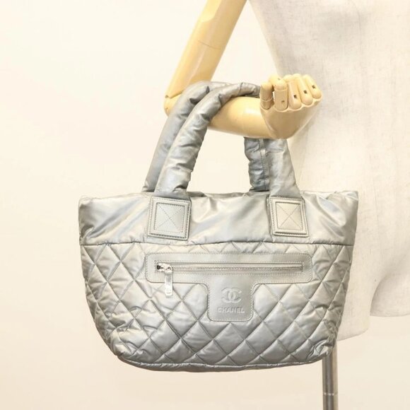 CHANEL Cococoon Tote Bag Nylon Gray Silver CC Auth - Picture 1 of 15